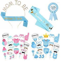 Feestdecoratie Babyshower Mama om vader te worden Blauw/roze Badge Schouderriem Sjerp Set Geslacht Onthullen Geschenken Verjaardagsbenodigdheden