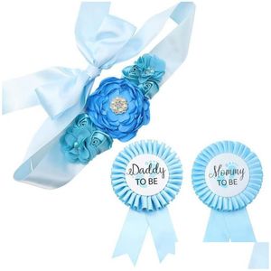 Decoración de la fiesta Baby Shower Sash Flower Belly Belt Mom To Be Dad Cor Botón Pin Género Reveal Kit Drop Delivery Home Garden Festive Dh9D2