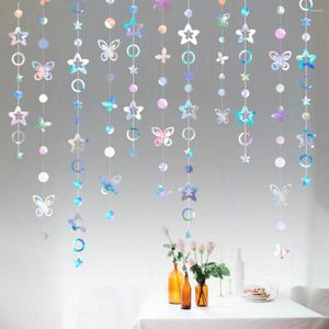 Décoration de fête bébé douche fournitures faveurs de mariage maison étoile papillon guirlande Laser Flash suspendus bannières irisées
