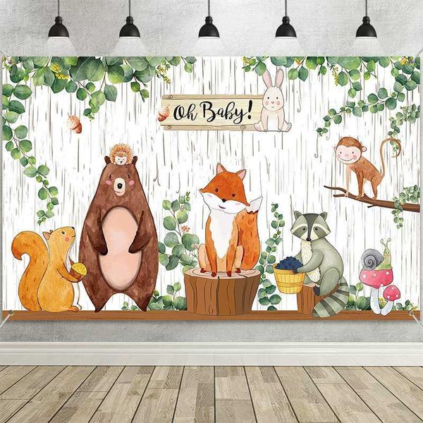 Décoration de fête bébé douche bois toile de fond fournitures pour garçon grand tissu Safari Animal anniversaire forêt fond décor