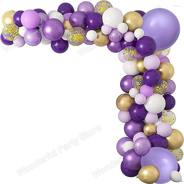 Decoración de fiestas Arch Garland Kit White Dark Purple Light Metallic Gold Confetti Bode Baby Shower Decoración de cumpleaños