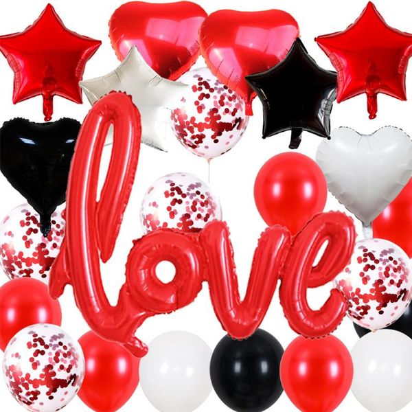 Ensemble de ballons de décoration de fête feuille et Latex en forme de coeur saint valentin pour la proposition d'anniversaire de mariage