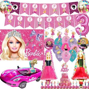 Décoration de fête Barbiee poupée anniversaire Latex ballon feuille toile de fond bannière gâteau Topper bébé douche bricolage événement accessoires