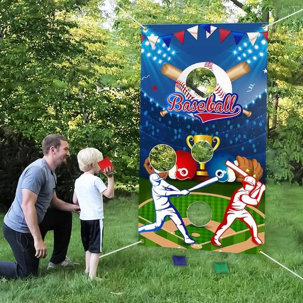Décoration de fête Baseball Toss Toot sur le thème avec 3 sacs de haricot à pack Jeux pour les enfants pour les enfants Adultes anniversaire
