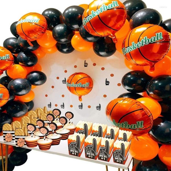 Kit de suministros de baloncesto para decoración de fiestas, globos de aluminio, tema deportivo de látex para niños, celebración de juegos mundiales de cumpleaños