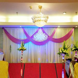Decoración de fiesta Hermosa cortina de fondo de boda de seda de hielo blanca y púrpura 3m * 6m (10 pies * 20 pies) Decoraciones con tela Swag
