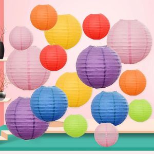 Decoración de fiestas Behogar 16 PCS Cachonternas de papel colorido Decoraciones colgantes chinas Lámparas de pelota para decoraciones caseras