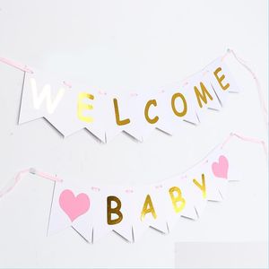 Feestdecoratie Verjaardag Baby Shower Banner Paper Vlag Welkom Boy Girl Hanging Pink Blueparty Drop Delivery 2021 Home Gar Bdesports Dhzzj