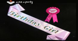 Party Decoration Birthday Girl Barch Brooch Sash Set Pink Femmes Blue Men Ribbon Happy Badge 18 21 Événements adultes Fournitures Fun Game6531030