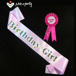 Party Decoration Birthday Girl Barch Brooch Sash Set Pink Femmes Blue Men Ribbon Happy Badge 18 21 Événements adultes Fournitures Fun Game