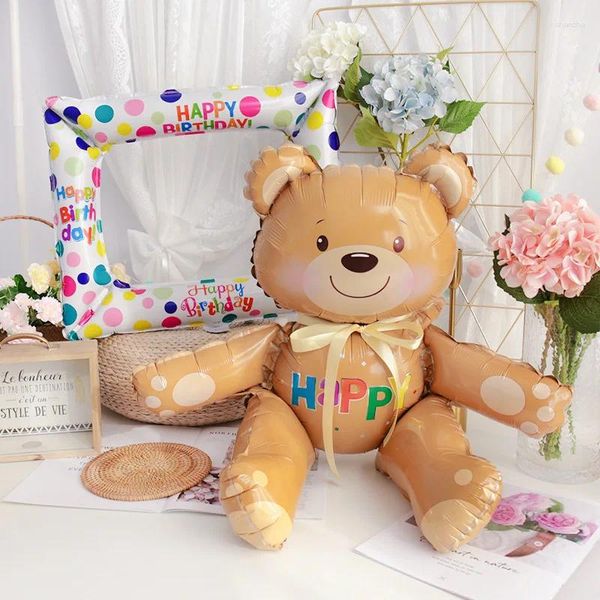 Party Decoration Birthday PO Frame ballons avec 3d Bear Foil Dorations Baby Shower 2PCS / Lot