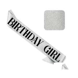 Décoration de fête Anniversaire Queen Girl Glitter Sash Sparkly Foil Sier Gold pour Sweet 16ème 18ème 21ème 25ème 30ème 40ème 50ème Anniversaire Decoratio Dhkcq