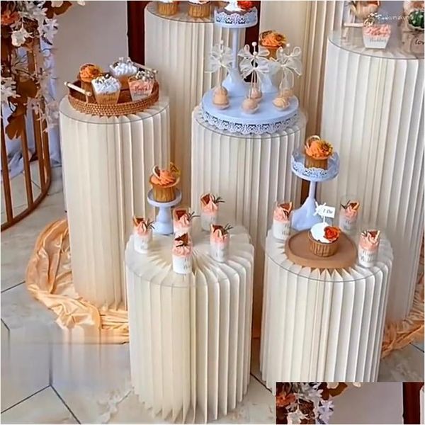 Party Decoration Fournitures d'anniversaire pour mariage Round Round Paper Plinth Display Set Cylinder Dessert Table Drop Livrot Home Garden OTCRP