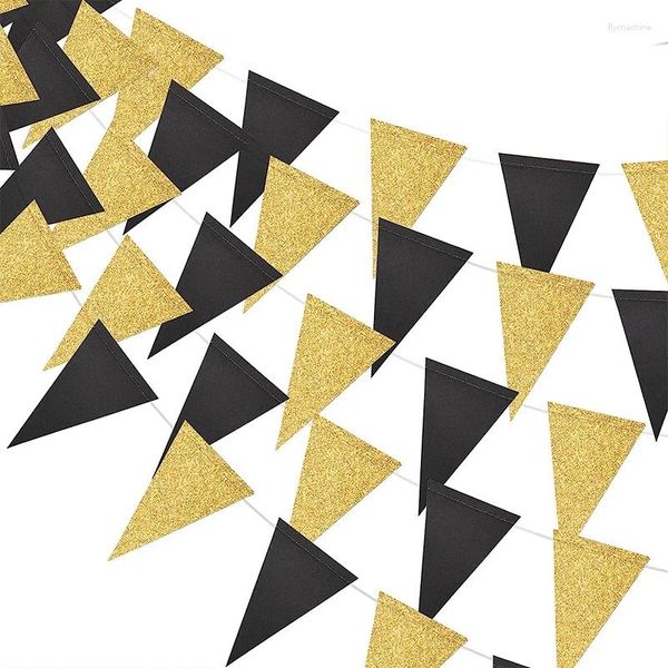 Decoración de fiesta Cumpleaños Boda Graduación Bandera de fondo de triángulo de oro negro Banner