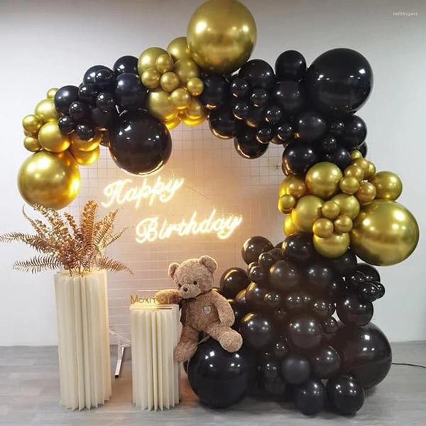 Decoración de fiesta Kit de arco de globo negro Globos de metal dorado Guirnalda Baby Shower Niño Cumpleaños Género Revelar Globos de graduación