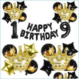 Feestdecoratie zwart goud 0 1 2 3 4 5 6 7 8 9 Crown Number Foil ballonnen Kid ADT's Verjaardagdecorevoorraden opblaasbare kinderen naar bdebag dh5pa