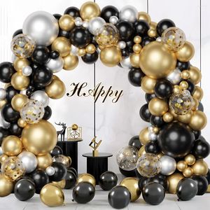 Decoración de fiesta Black Golillo de oro Black Garland Kit Confetti Látex Feliz 30 40 Cumpleaños de 50 años 30 aniversario