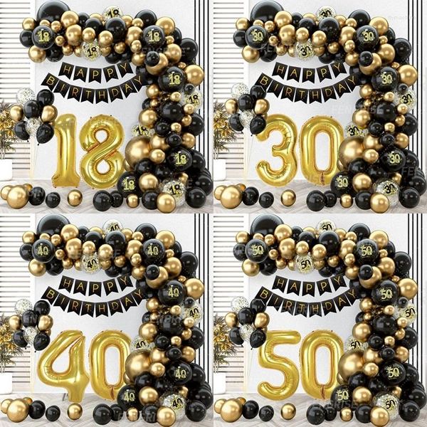 Decoración de fiesta Black Golillo de oro Black Garland Kit Confetti Látex Feliz 18 30 40 Decoración de cumpleaños de 50 años Aniversario de adultos