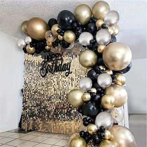 Feestdecoratie zwart goud zilveren ballon slinger boogkit 141pcs latex voor bruiloft verjaardag jubileum celebration indoor decor