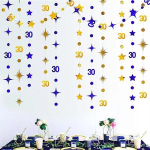 Décoration de fête Bleu Or 30e Anniversaire Décorations Numéro 30 Cercle Dot Twinkle Star Guirlandes De Papier Pour Les Fournitures De Bonne Année Sale