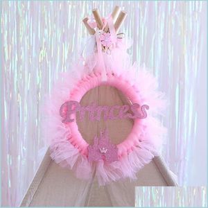 Feestdecoratie blauw/roze bunting garland prinses thema tutu garen knock banner banner verjaardag decor baby shower po rops pt13 drop del dhcka