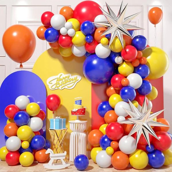 Décoration de fête bleu rouge jaune fiesta ballons guirland décor anniversaire orange blanc ballon kit de cirque à thème de baby shower