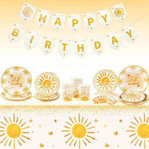 Décoration de fête Boho Sun Disposable Table Varelle Happy Birthday Kids Sunshine One Baby Shower Supplies