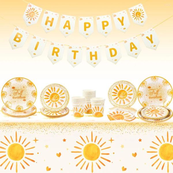 Decoración de fiestas Boho Sun Tableware desechable Juego de vajillas Happy Birthday Kids Sunshine One Baby Shower Supplies