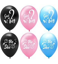 Decoración de fiesta Boy Girl Globos 12 pulgadas Género Revelar Él o ella Globos de látex Negro Azul Rosa Blanco Globos inflables Juguetes Baby9037823