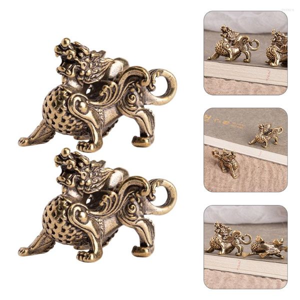 Décoration de fête Laiton Kylin Statue Animal Figurine Miniature Pendentif Figurines Sculpture Décor Accueil Chance Décorations Lucky Charm Pocket Pi