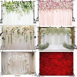 Décoration de fête mariée Floral mur toile de fond mariage Pographie fond Dessert blanc Rose fleurs réception cérémonie accessoires