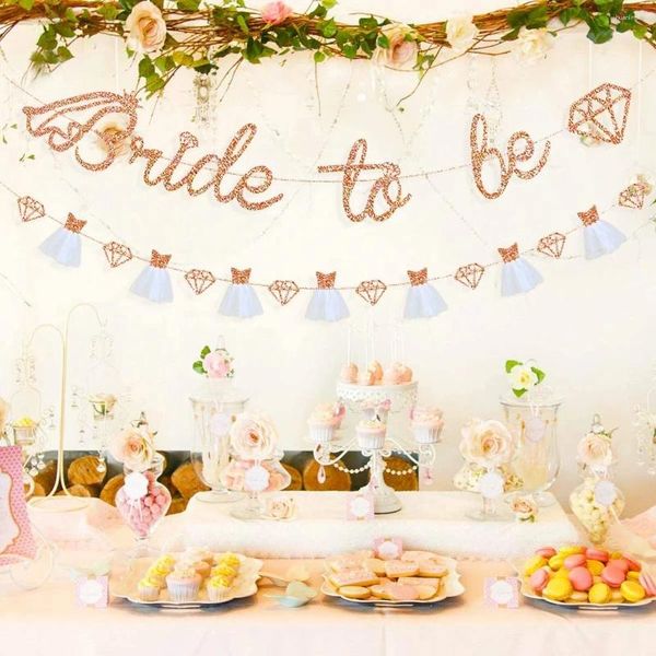 Party Decoration Bride to Be Gold Glitter Banner avec un détail en diamant pour la douche de mariage décorations nuptiales de bachelorette