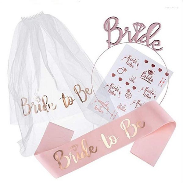 Decoración de fiesta Bride To Be Velo Satin Sash Hiarband Despedida de soltera Decoraciones de boda Tatuaje Pegatinas Despedida de soltera Suministros