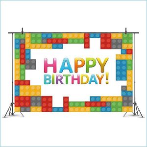 Décoration de fête Blocs de construction Toiles de fond Baby Shower Enfants Anniversaire Affiches murales Pographie Fond Props Drop Livraison 2021 Accueil G Dh3EC