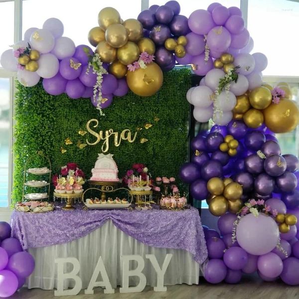 Party Decoration Butterfly Gold Purple Balon Garland Arch Kit Birthday Girl Girl Baby Shower Latex Balloons Chaîne de mariage Supplies
