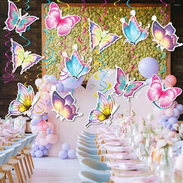 Decoración de fiestas Tema de mariposa Hanging Spring Tea Spiral Papel de boda Hangings 6 PCS