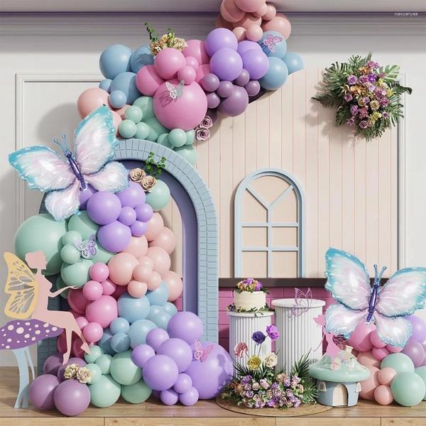 Decoración de fiestas Butterfly Temed Balloon Arch Garland Juego de globos morados Purple Foil para Birthday Bride Boda