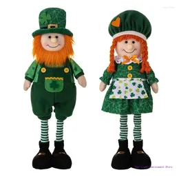 Décoration de fête C63E 1PACK STPATRICK'S Day Gnomes Retractable Plushes Green Irish Leprechaun Tomtes