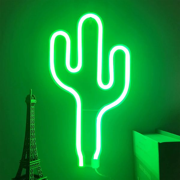 Décoration de fête Cactus Enseigne au néon Vert Cactus Led Veilleuse pour enseigne murale Batterie ou USB Exploité Cactus Enseignes au néon pour chambre 230627