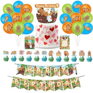 Décoration de fête thème Capybara, fournitures d'anniversaire pour enfants et adultes, avec bannière joyeuse, garniture de gâteau, ballons pour cupcakes