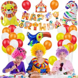 Décoration de fête carnaval décorations de cirque fournit des ballons de bannière joyeux anniversaire pour baby shower clown fond