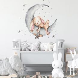 Party Decoration Cartoon Bunny Bear Slaap op de maan- en sterrenwandstickers voor kinderkamer Babystickers Interieur 230510