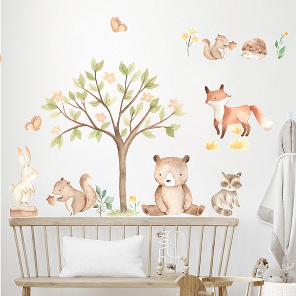 Decoración de fiesta Dibujos animados Ilustración de animales lindos Acuarela Etiqueta de vivero Calcomanías de pared removibles Impresión de arte Niños Niños Habitación Interior Decoración para el hogar 230510