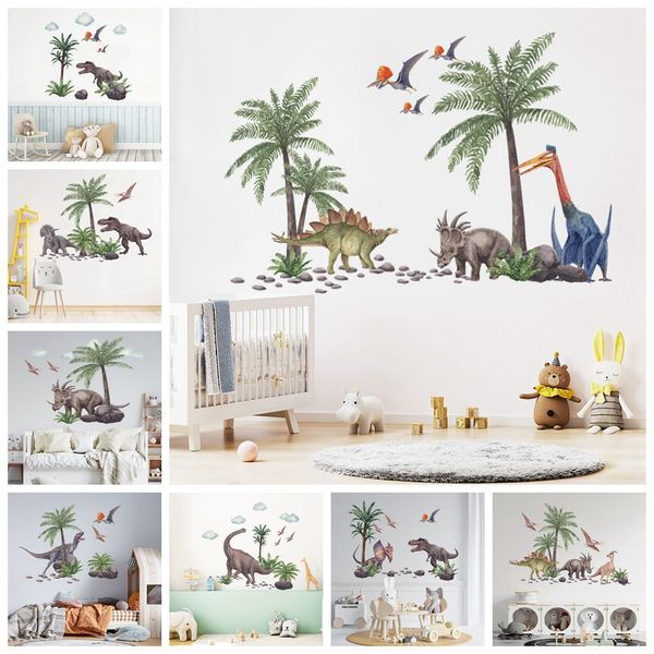 Décoration de fête dessin animé dinosaure parc autocollant Mural pour chambre d'enfants Mural vinyle décalcomanies maison 230510