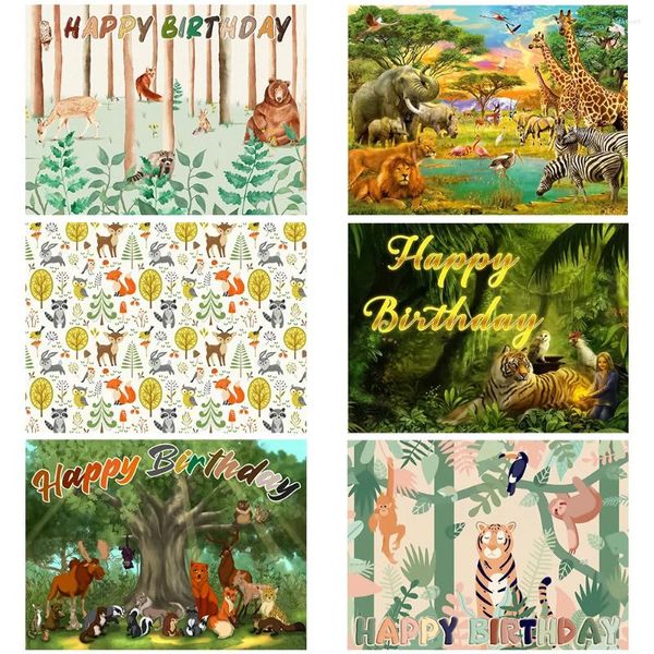 Décoration de fête Cartoon Forest Animal Thème fond anniversaire Baby Shower Pographie Room Decor Supplies Po Affiche