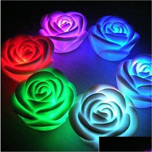 Decoración de fiesta Color cambiable Led Flor de rosa Luces de velas Sin humo Rosas sin llama Lámpara de amor Iluminar Batería Mesa Regalo para el hogar Dhpdu