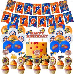 Party Decoration Cheereveal Darts Thème Bleu Orange White White Latex ballons Pistol Cupcake Toppers Banner pour garçon 1er 3e anniversaire