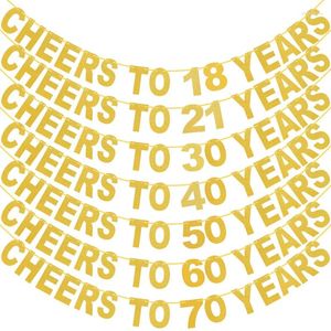 Décoration de fête Cheers To 18 21 30 40 50 60 ans, bannière à paillettes pour 10e, 16e, 20e, 50e anniversaire, guirlande de banderoles