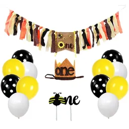 Party Decoratie Kinder verjaardagshigh stoel Banner Crown Cake Topper Ballons For Kids Halloween Bee Theme Decorations