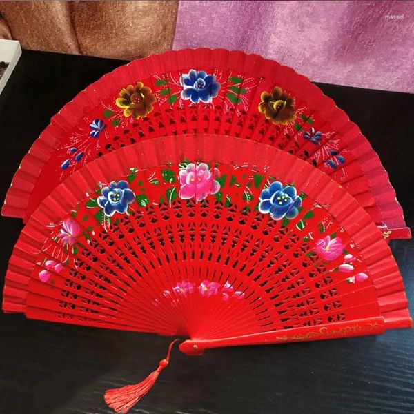 Decoración de fiesta Estilo chino Clásico Colorido Impreso Ventilador plegable Danza Boda Flor de mano Mujeres Po Art Craft